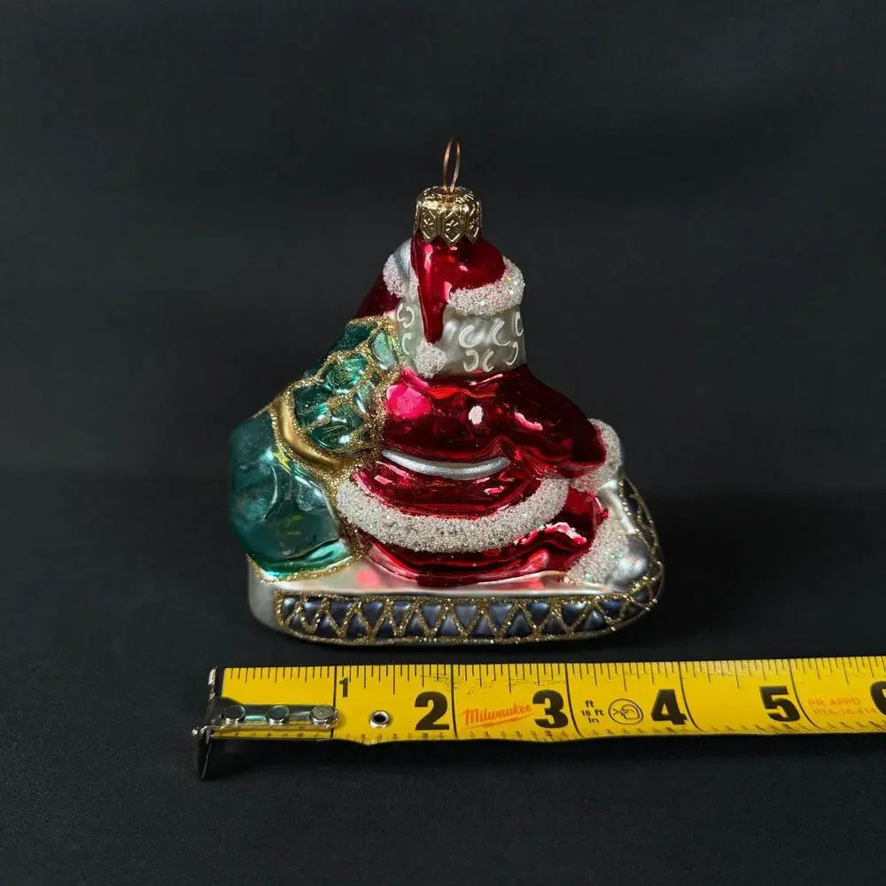 Vintage Kurt Adler Polonaise Glass Santa On Sleigh Christmas Holiday Ornament